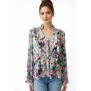 Pinko Ruffled Blouse St Flower Patchwork Feminine with Floral Print Parisien 8